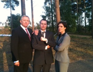 Graham Cole Martin Faulks and Fliss Walton on the set of The Haunting of Harry Payne